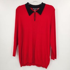 Karl Lagerfeld Keyhole Collared Sweater Womens Size XL Red Black NWT Long Sleeve